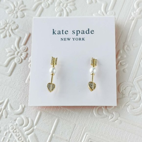 kate spade Jewelry - Kate Spade Love Game Arrow Gold Pearl Earpin Earrings w/dust bag $48